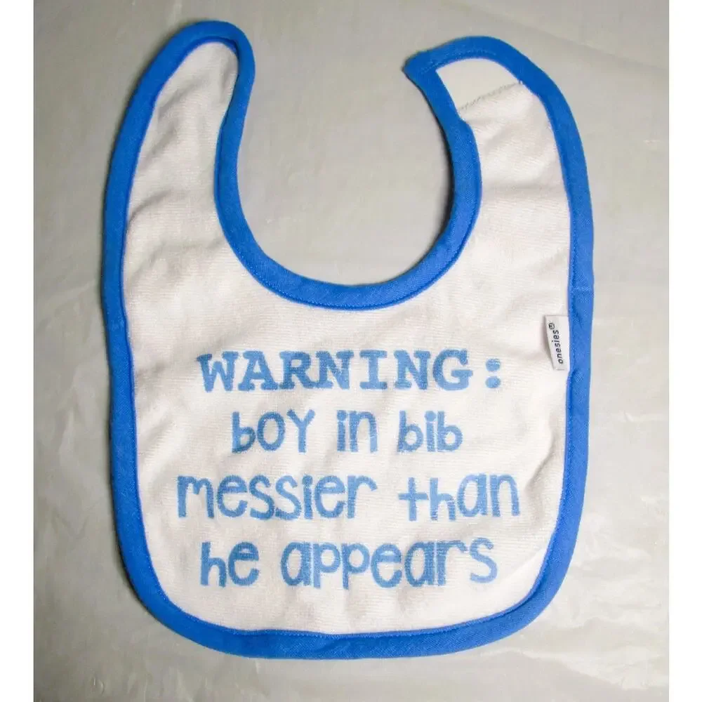 Gerber Onesies Feeding Bib Blue and White Cotton Blend Baby Boy Loop and Hook